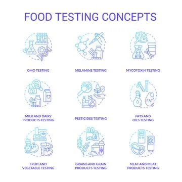 Food testing blue gradient concept icons set Stock Illustration