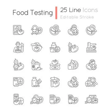 Food testing linear icons set Stock Illustration