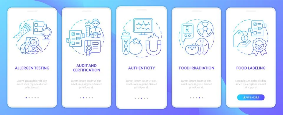 Food testing services blue gradient onboarding mobile app screen Illustrazione stock