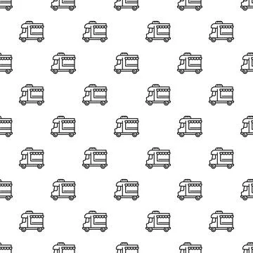 Food trucks seamless pattern vector outline illustration Stockillustratie