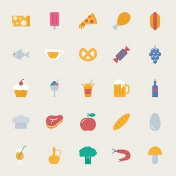 Food vector icons set, flat style Stock Illustration