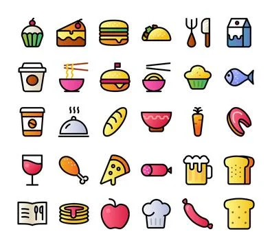 Food vector icons set. Illustrazione stock