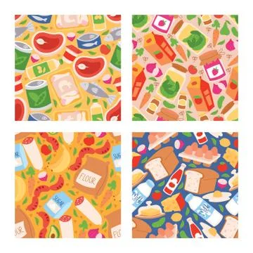 Food vector seamless pattern meal vegetables fruits and fish sausages from Stock Illustration