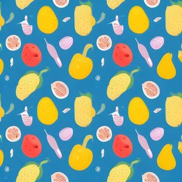 Food vegetable abstract pattern seamless, random element vintage design wal.. Stock Illustration