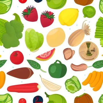 Food vegetable abstract pattern seamless, random element vintage design wal.. Stock Illustration