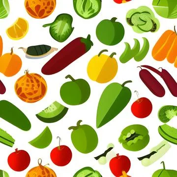 Food vegetable abstract pattern seamless, random element vintage design wal.. Stock Illustration