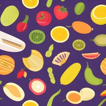 Food vegetable abstract pattern seamless, random element vintage design wal.. Stock Illustration
