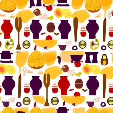 Food vegetable abstract pattern seamless, random element vintage design wal.. Stock Illustration