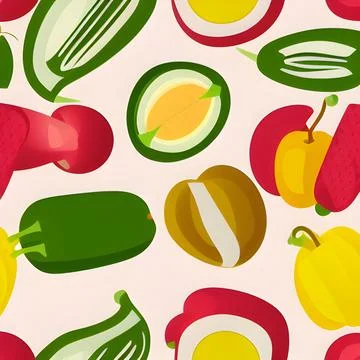 Food vegetable abstract pattern seamless, random element vintage design wal.. Stock Illustration