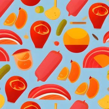 Food vegetable abstract pattern seamless, random element vintage design wal.. Stock Illustration
