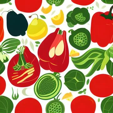 Food vegetable abstract pattern seamless, random element vintage design wal.. Stock Illustration