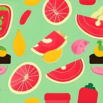 Food vegetable abstract pattern seamless, random element vintage design wal.. Stock Illustration