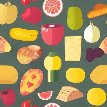 Food vegetable abstract pattern seamless, random element vintage design wal.. Stock Illustration