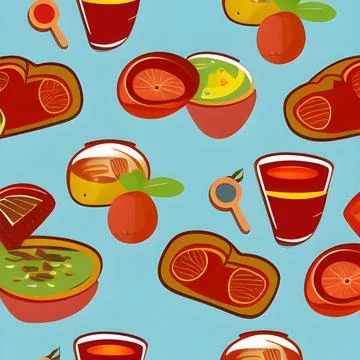 Food vegetable abstract pattern seamless, random element vintage design wal.. Stock Illustration