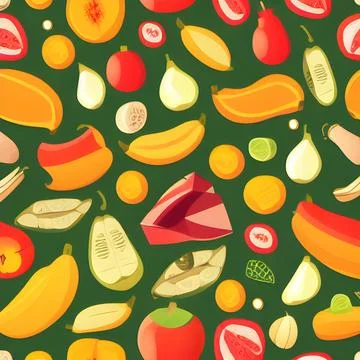 Food vegetable abstract pattern seamless, random element vintage design wal.. Stock Illustration
