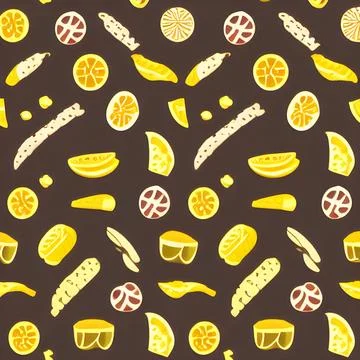 Food vegetable abstract pattern seamless, random element vintage design wal.. Stock Illustration