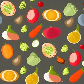Food vegetable abstract pattern seamless, random element vintage design wal.. Stock Illustration