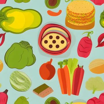 Food vegetable abstract pattern seamless, random element vintage design wal.. Stock Illustration