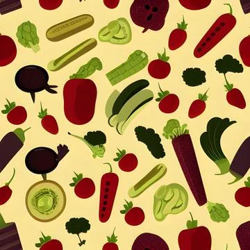 Food vegetable abstract pattern seamless, random element vintage design wal.. Stock Illustration