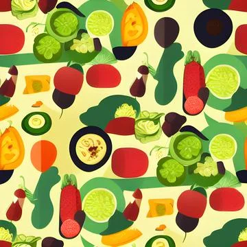 Food vegetable abstract pattern seamless, random element vintage design wal.. Stock Illustration