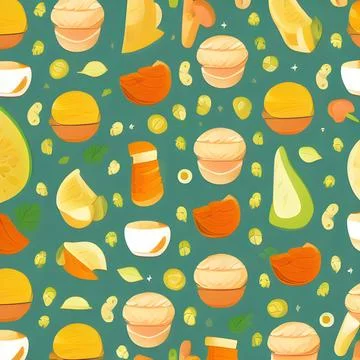 Food vegetable abstract pattern seamless, random element vintage design wal.. Stock Illustration