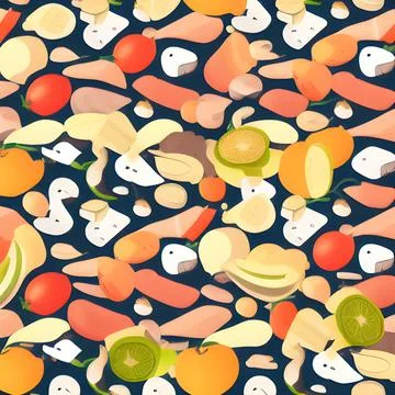 Food vegetable abstract pattern seamless, random element vintage design wal.. Stock Illustration