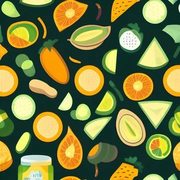 Food vegetable abstract pattern seamless, random element vintage design wal.. Stock Illustration