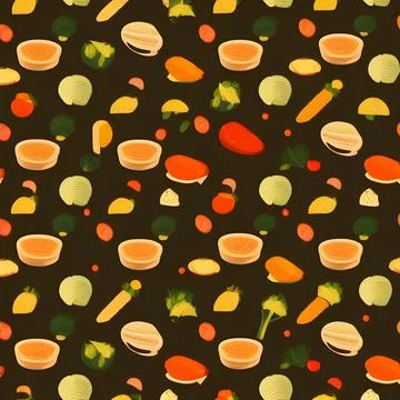 Food vegetable abstract pattern seamless, random element vintage design wal.. Stock Illustration