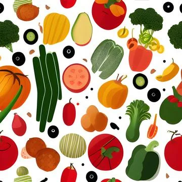Food vegetable abstract pattern seamless, random element vintage design wal.. Stock Illustration