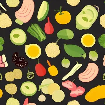 Food vegetable abstract pattern seamless, random element vintage design wal.. Stock Illustration
