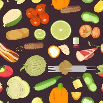 Food vegetable abstract pattern seamless, random element vintage design wal.. Stock Illustration