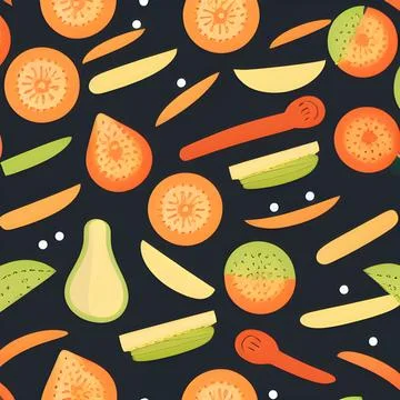 Food vegetable abstract pattern seamless, random element vintage design wal.. Stock Illustration