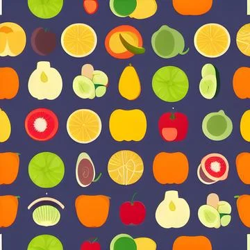 Food vegetable abstract pattern seamless, random element vintage design wal.. Stock Illustration