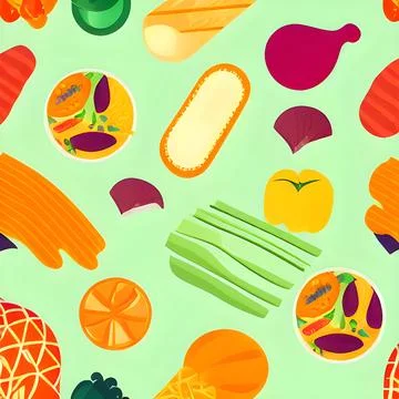 Food vegetable abstract pattern seamless, random element vintage design wal.. Stock Illustration