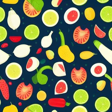 Food vegetable abstract pattern seamless, random element vintage design wal.. Stock Illustration