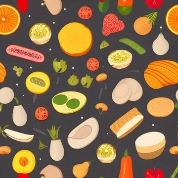 Food vegetable abstract pattern seamless, random element vintage design wal.. Stock Illustration