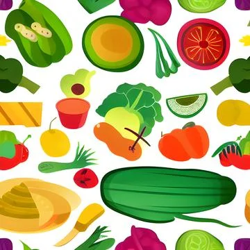 Food vegetable abstract pattern seamless, random element vintage design wal.. Stock Illustration