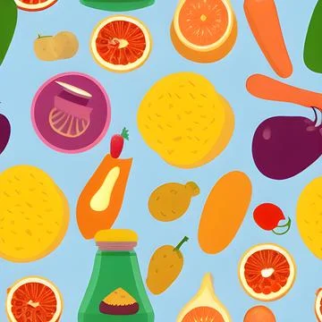 Food vegetable abstract pattern seamless, random element vintage design wal.. Stock Illustration