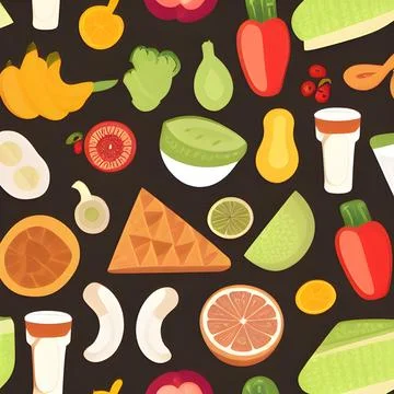 Food vegetable abstract pattern seamless, random element vintage design wal.. Stock Illustration