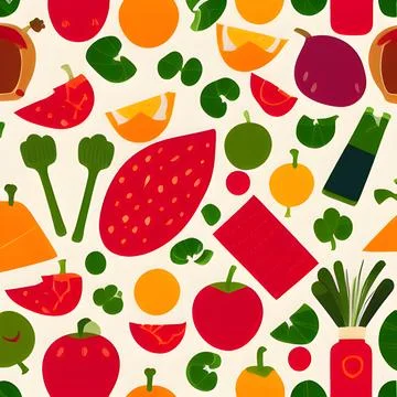Food vegetable abstract pattern seamless, random element vintage design wal.. Stock Illustration
