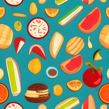 Food vegetable abstract pattern seamless, random element vintage design wal.. Stock Illustration