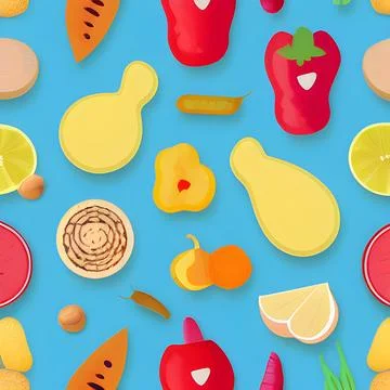 Food vegetable abstract pattern seamless, random element vintage design wal.. Stock Illustration