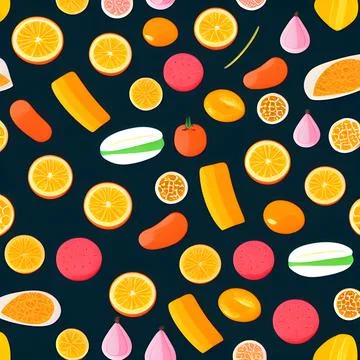 Food vegetable abstract pattern seamless, random element vintage design wal.. Stock Illustration