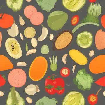 Food vegetable abstract pattern seamless, random element vintage design wal.. Stock Illustration