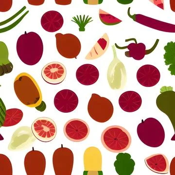 Food vegetable abstract pattern seamless, random element vintage design wal.. Stock Illustration