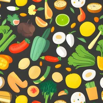 Food vegetable abstract pattern seamless, random element vintage design wal.. Stock Illustration