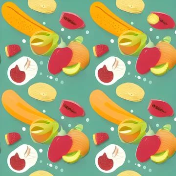 Food vegetable abstract pattern seamless, random element vintage design wal.. Stock Illustration