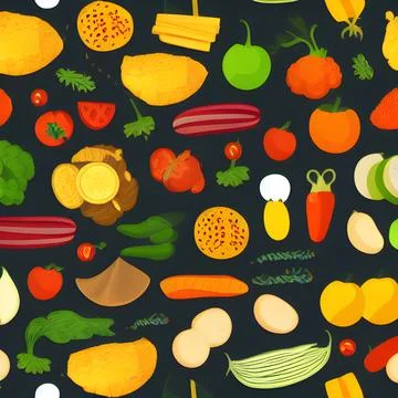 Food vegetable abstract pattern seamless, random element vintage design wal.. Illustrazione stock