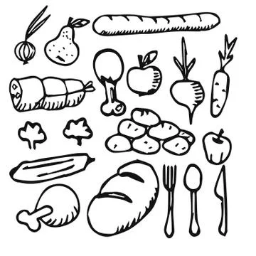 Food vegetable fruit flat icon Doodle Stock Illustration