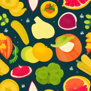 Food vegetable random pattern seamless, abstract element vintage design wal.. Stock Illustration